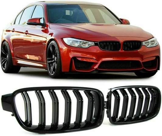 BMW F30 F31 F35 3 SERIES 2011-2019 KIDNEY TWIN GRILL GLOSS BLACK DUAL LINE