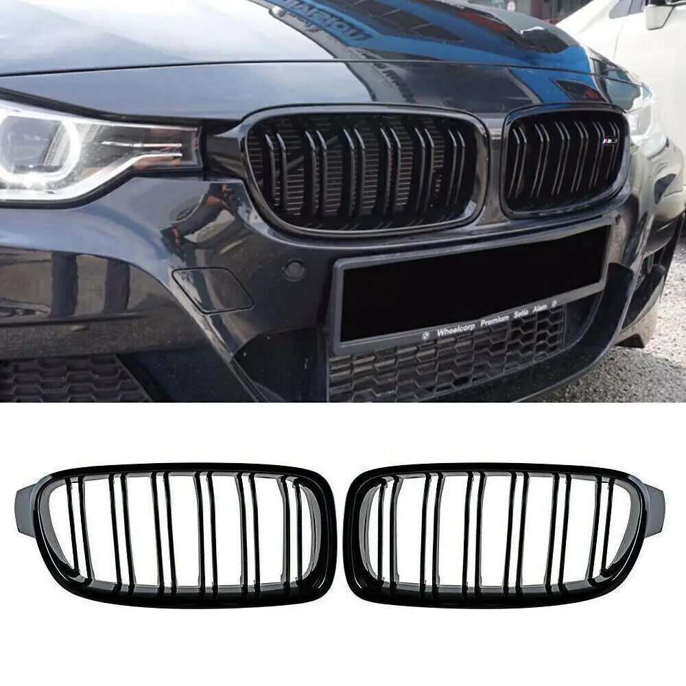 BMW F30 F31 F35 3 SERIES 2011-2019 KIDNEY TWIN GRILL GLOSS BLACK DUAL LINE
