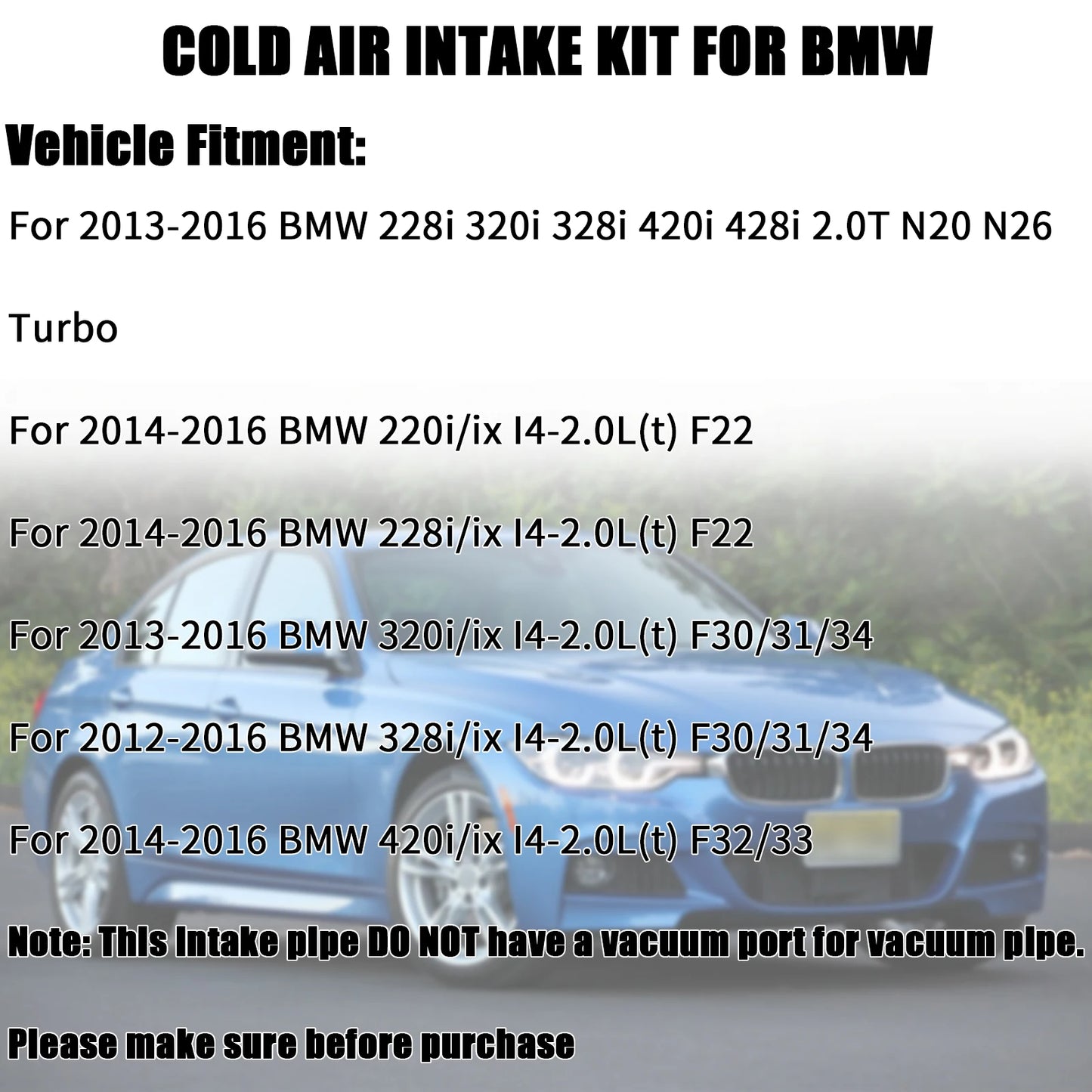 Cold Air Intake For 12-16 BMW F30 228i 320i 328i 420i 428i 2.0T I4-2.0L(t) Engine